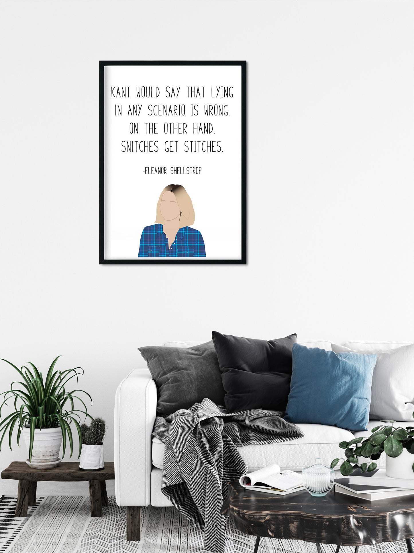 Eleanor Shellstrop " Snitches Get Stitches " Quote Print | Good Place Prints